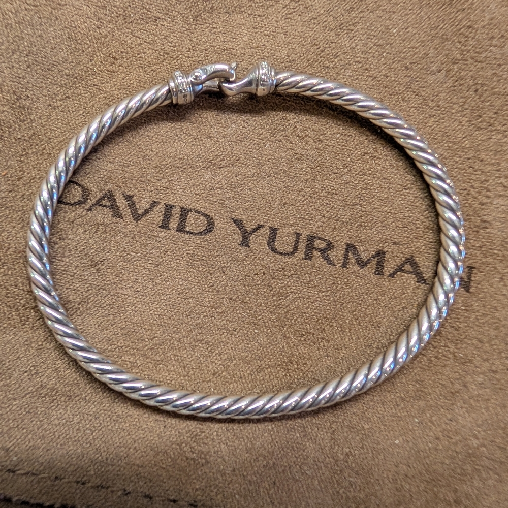 Authentic David Yurman Silver Buckle Cable Bracelet with Diamonds - Picture 6 of 14